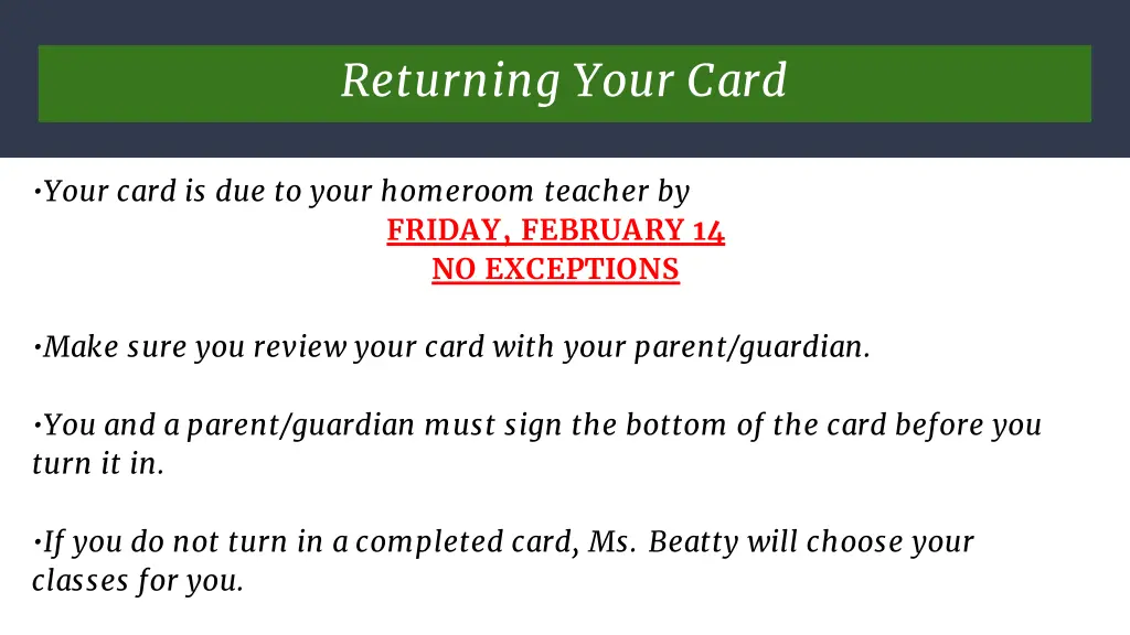 returning your card