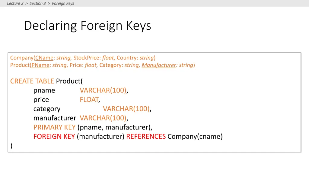 lecture 2 section 3 foreign keys lecture 2