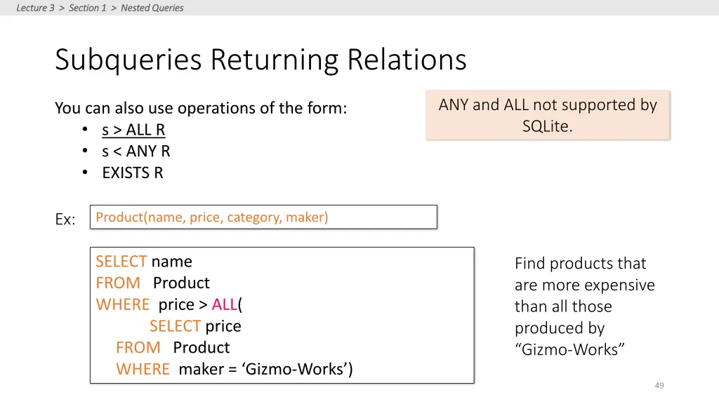 lecture 3 section 1 nested queries lecture 5