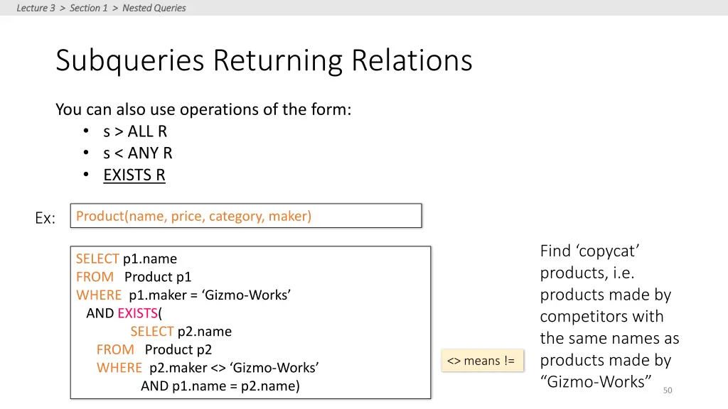 lecture 3 section 1 nested queries lecture 6