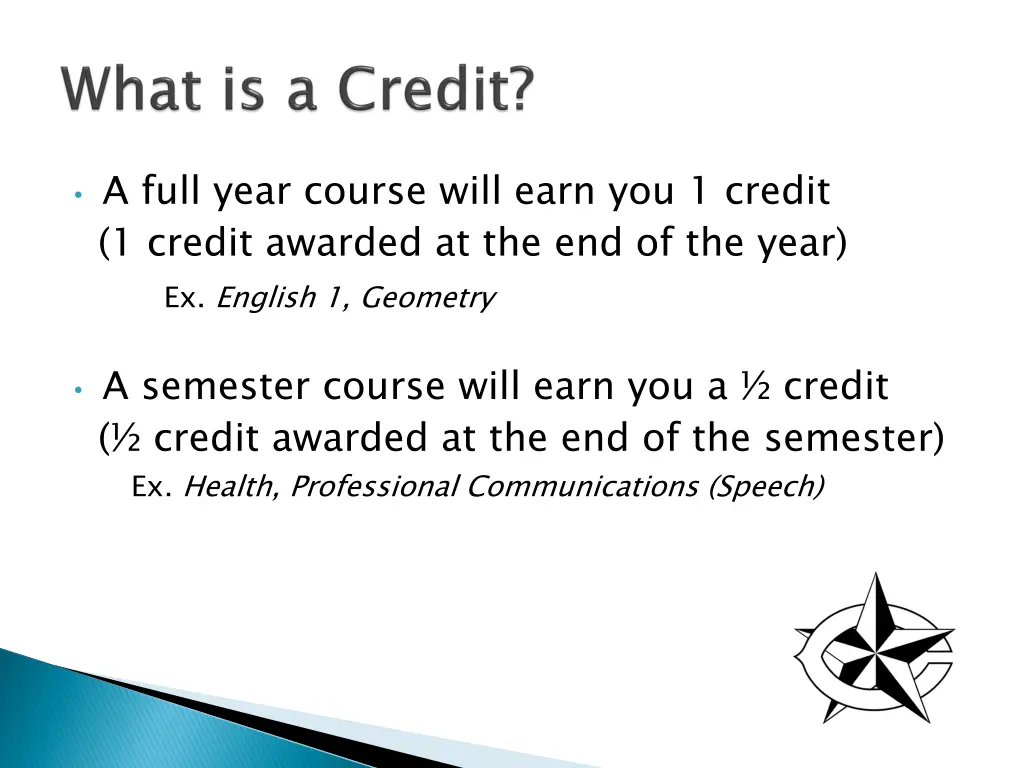 a full year course will earn you 1 credit