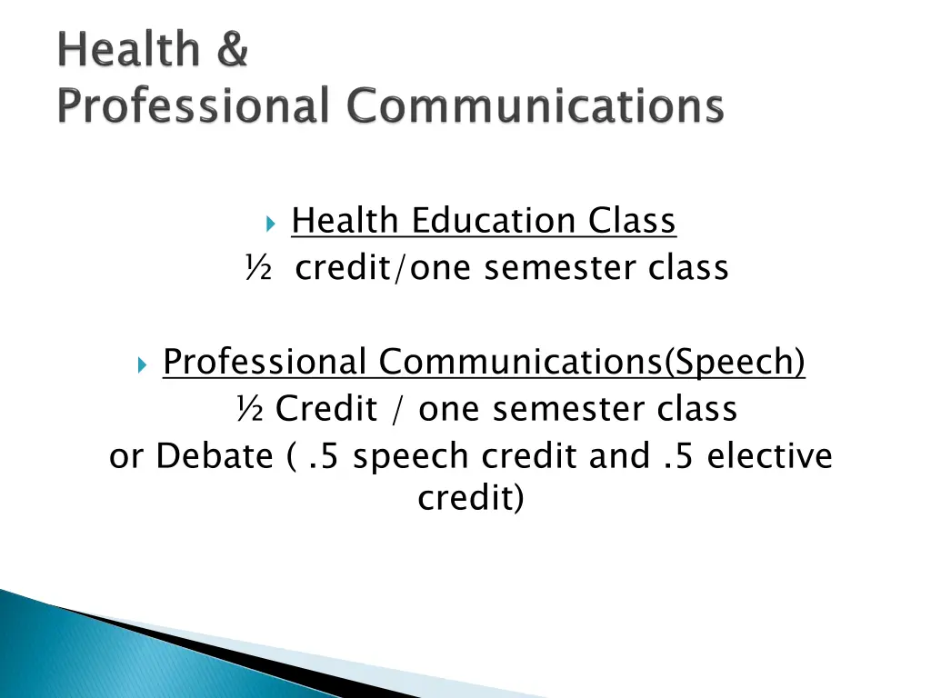 health education class credit one semester class