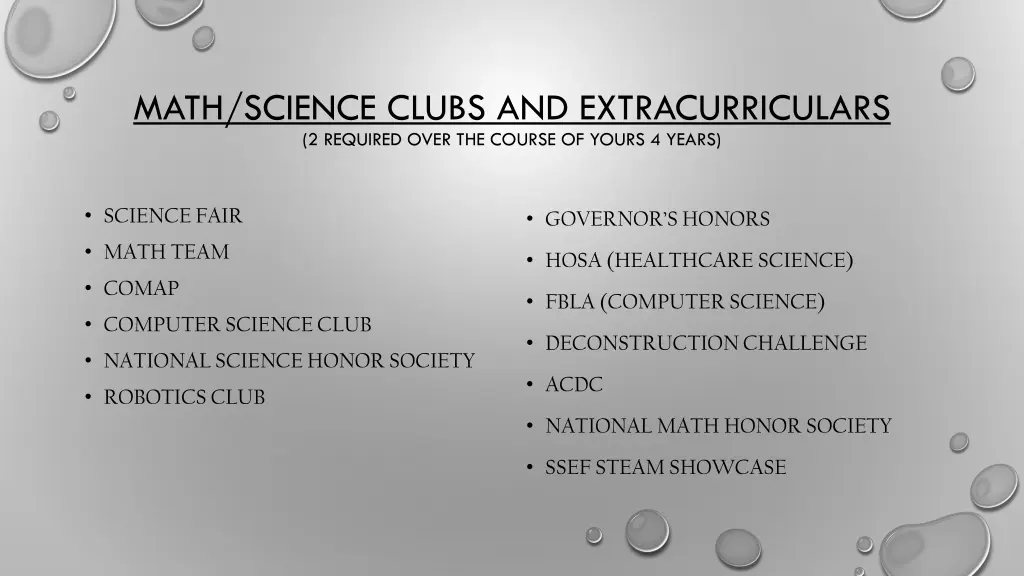 math science clubs and extracurriculars