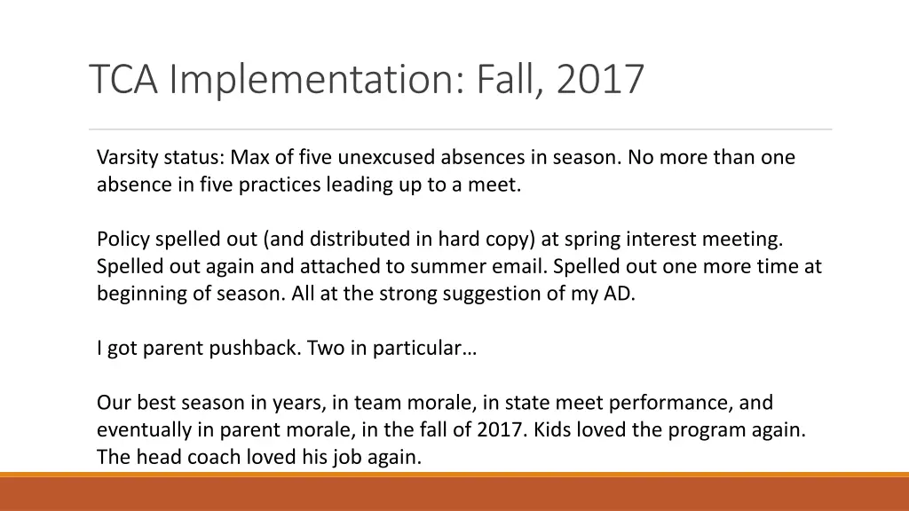 tca implementation fall 2017