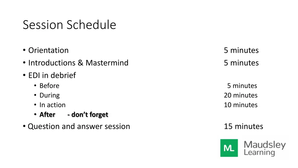 session schedule