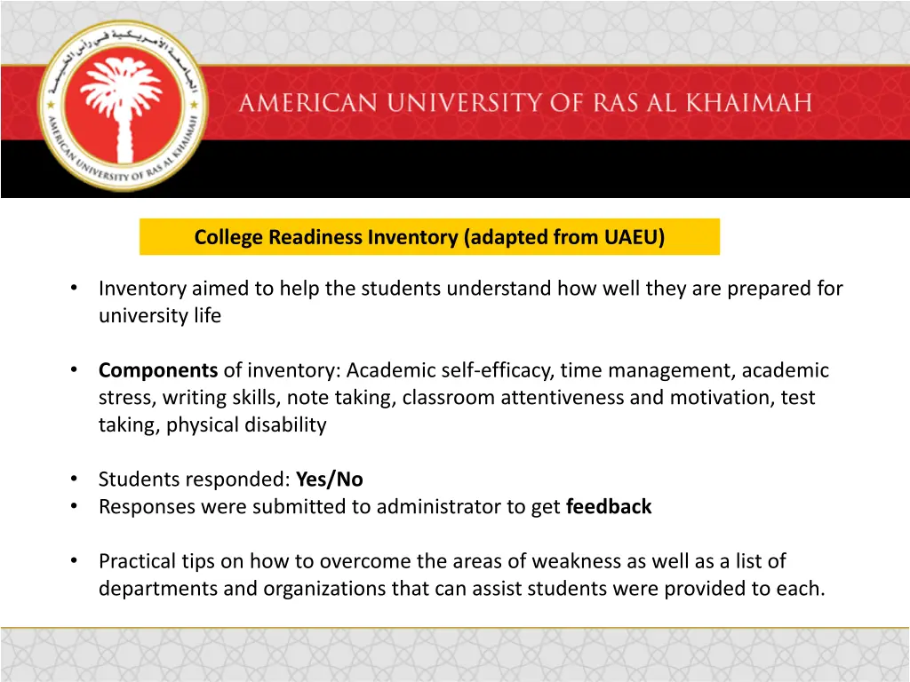 college readiness inventory adapted from uaeu