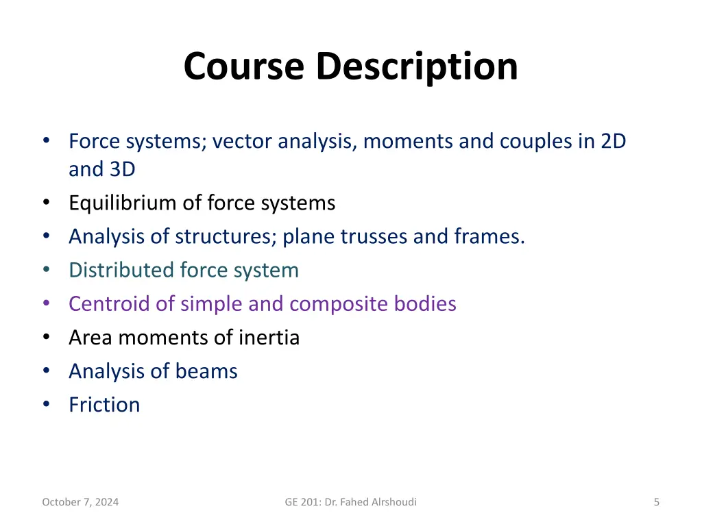 course description