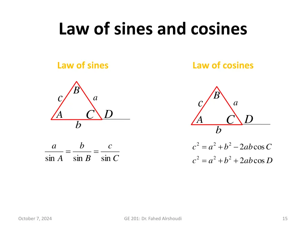 law of sines and cosines