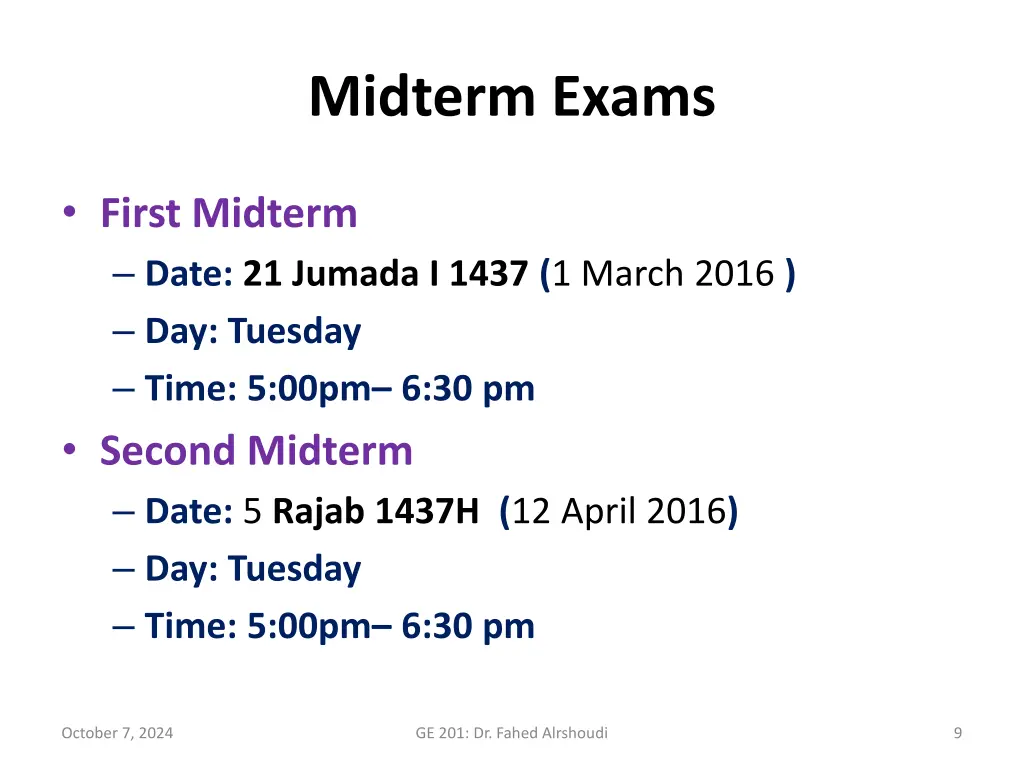 midterm exams