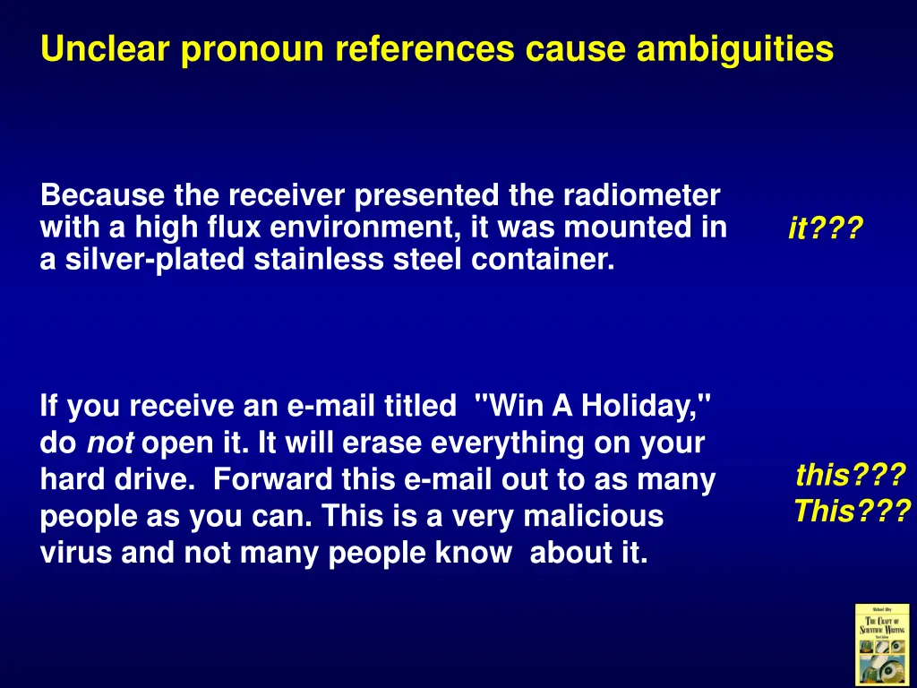 unclear pronoun references cause ambiguities