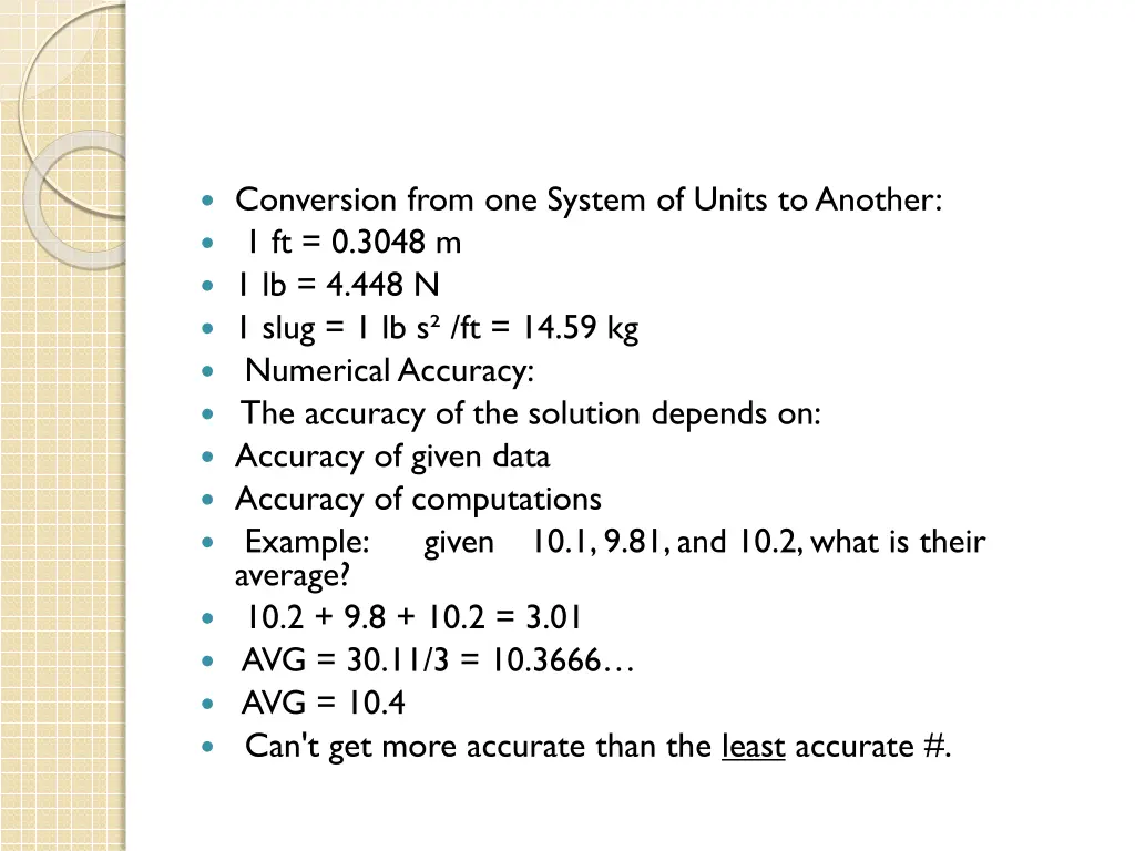 conversion from one system of units to another