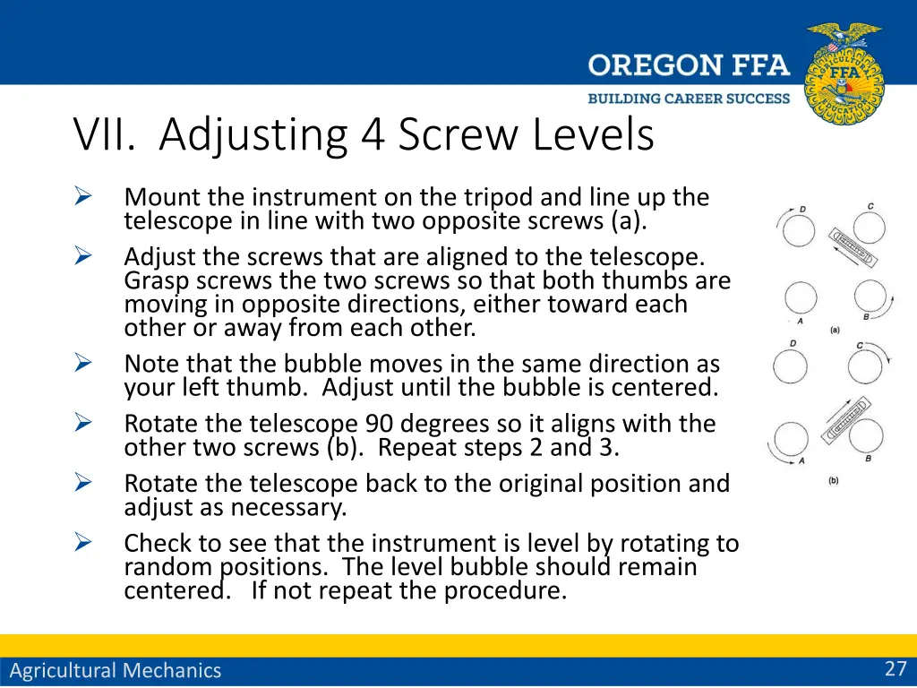 vii adjusting 4 screw levels