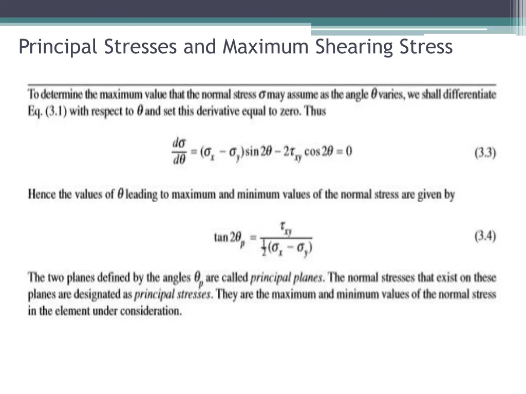 principal stresses and maximum shearing stress