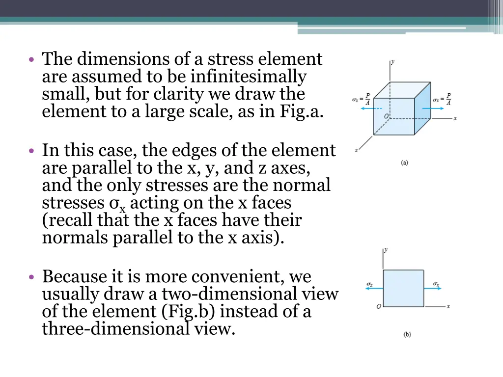 the dimensions of a stress element are assumed