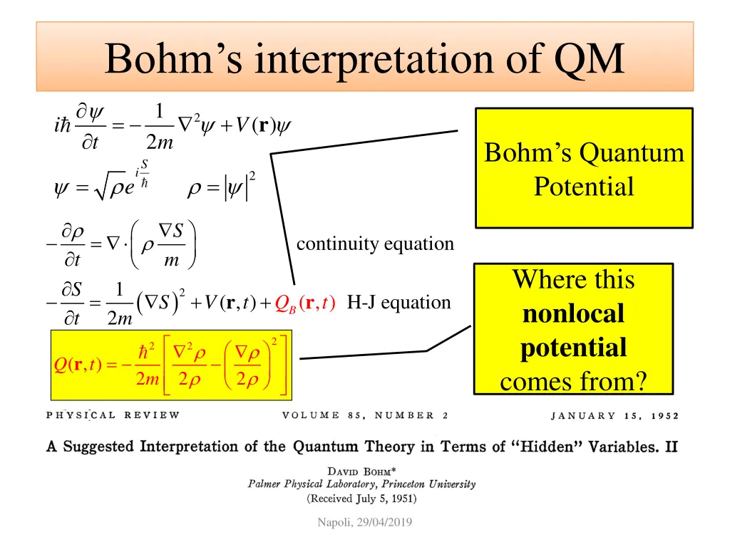 bohm s interpretation of qm