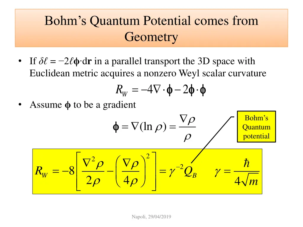 bohm s quantum potential comes from geometry