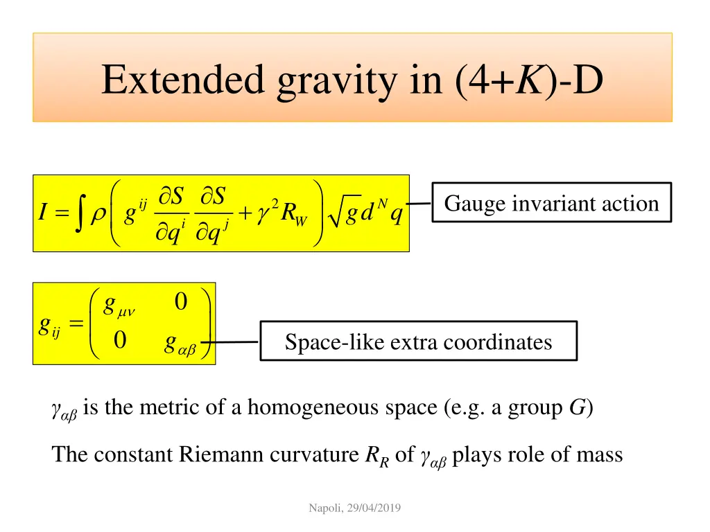 extended gravity in 4 k d