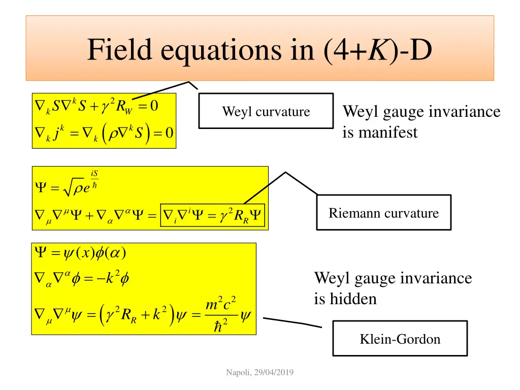 field equations in 4 k d