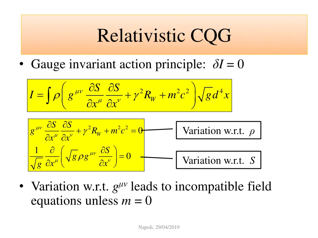 relativistic cqg 1