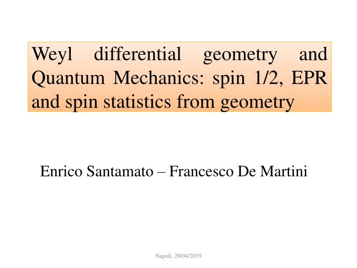 weyl quantum mechanics spin 1 2 epr and spin