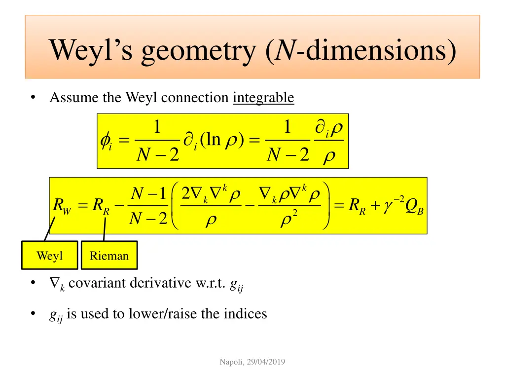 weyl s geometry n dimensions 2