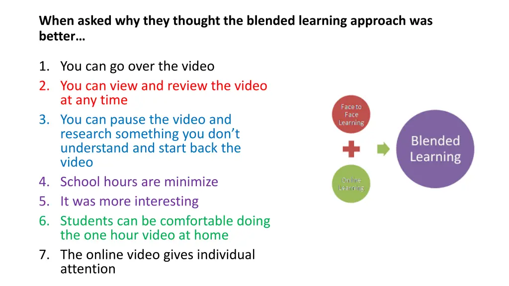 when asked why they thought the blended learning