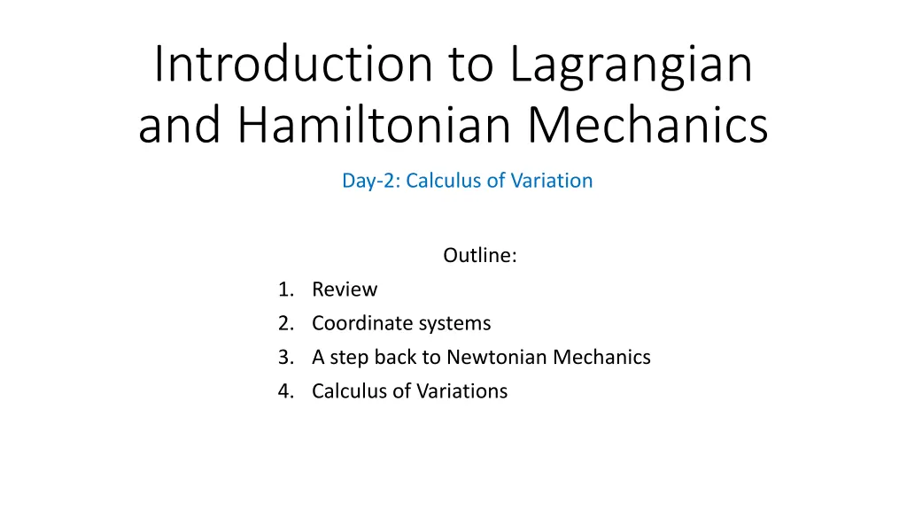 introduction to lagrangian and hamiltonian 1