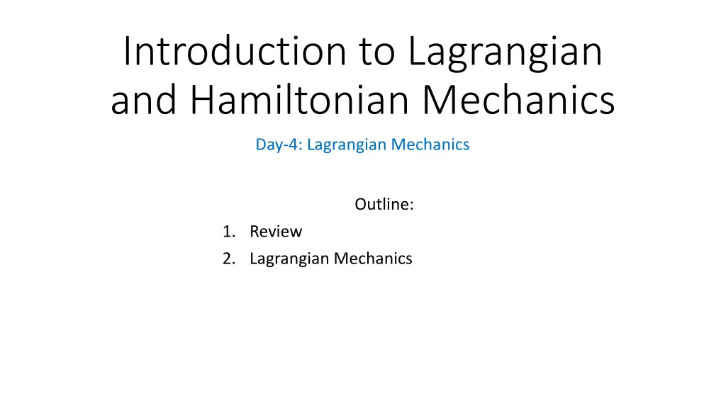 introduction to lagrangian and hamiltonian 3