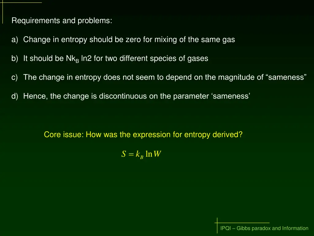 requirements and problems