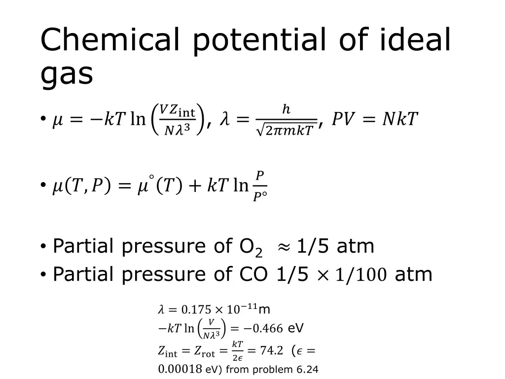 chemical potential of ideal gas