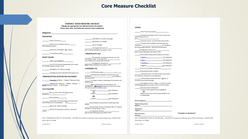 core measure checklist