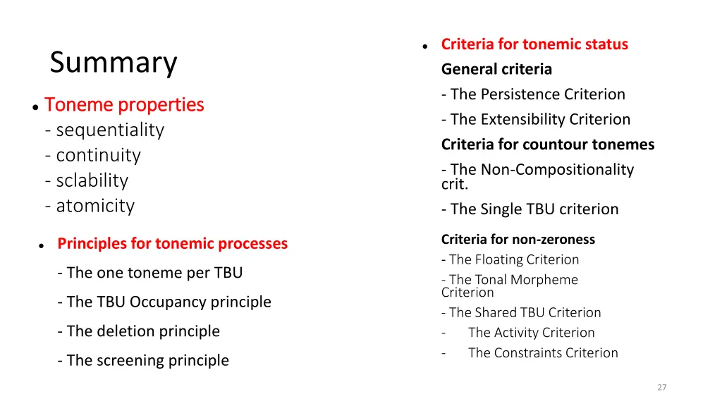 criteria for tonemic status general criteria