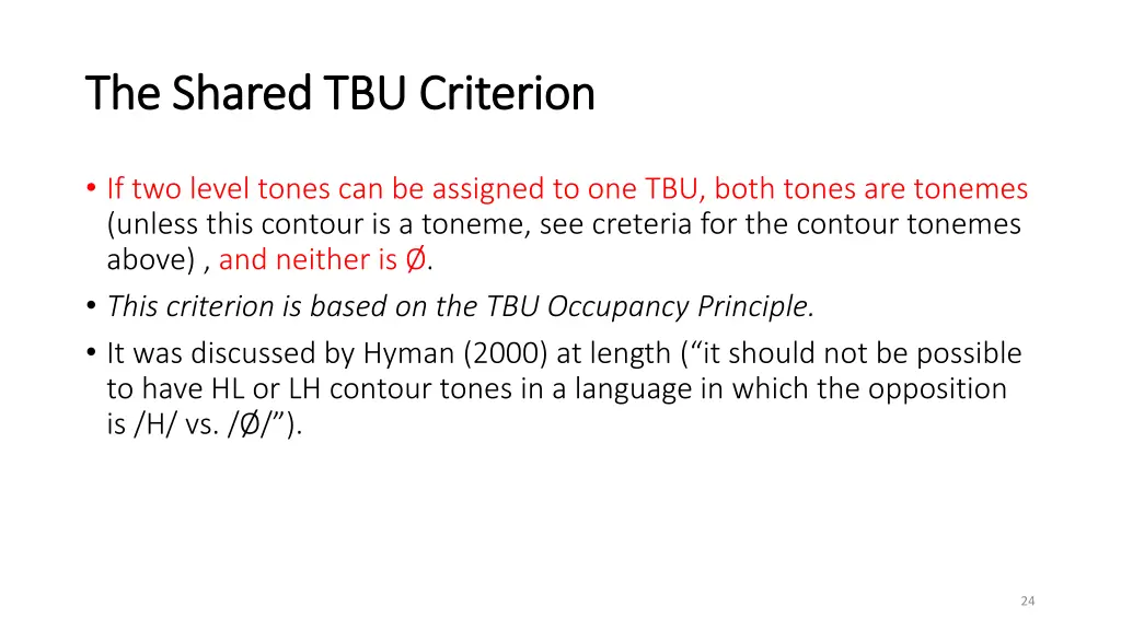 the shared tbu criterion the shared tbu criterion