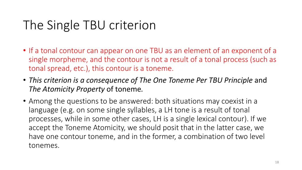 the single tbu criterion