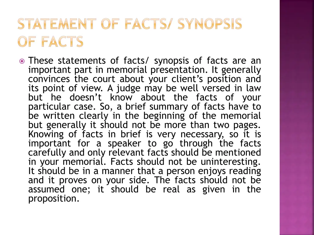 statement of facts synopsis of facts