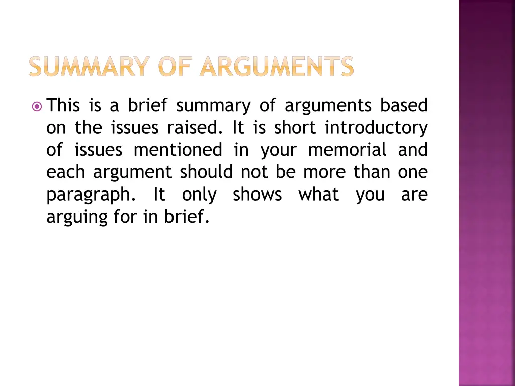 summary of arguments