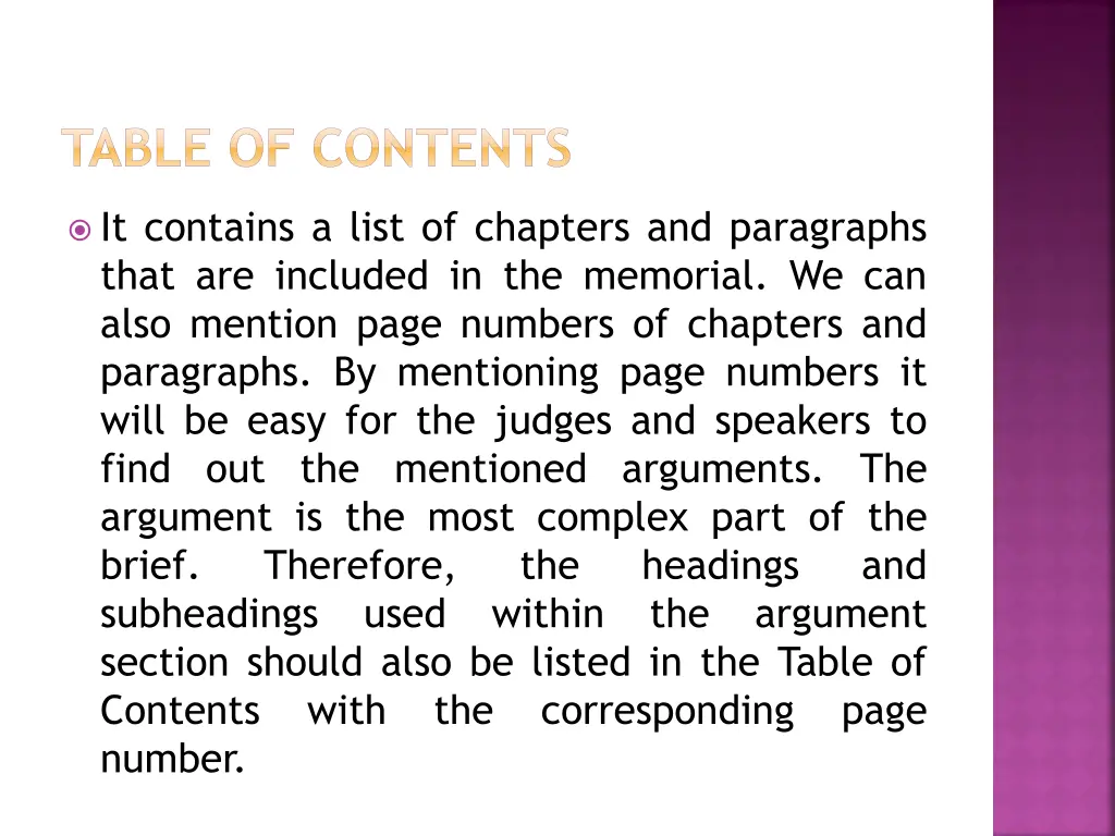 table of contents