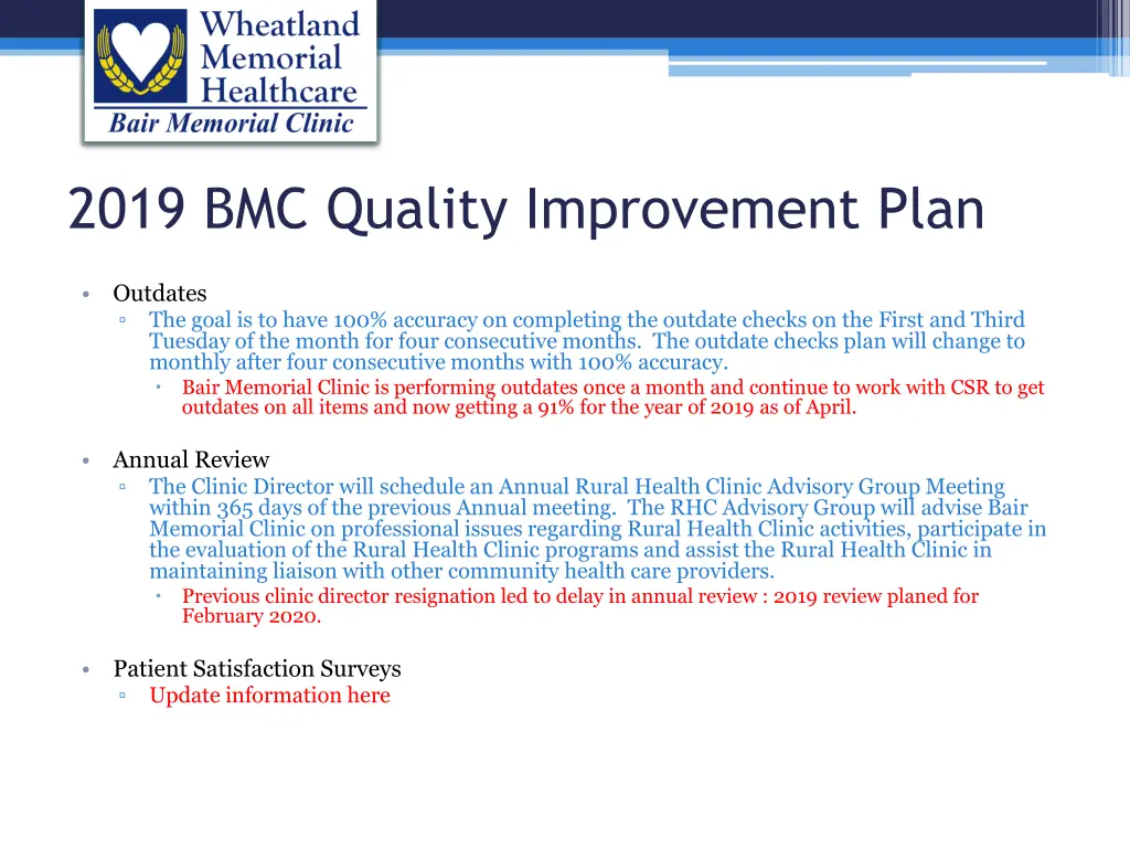 2019 bmc quality improvement plan