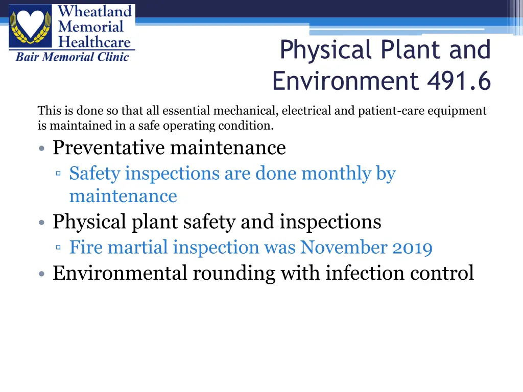 physical plant and environment 491 6