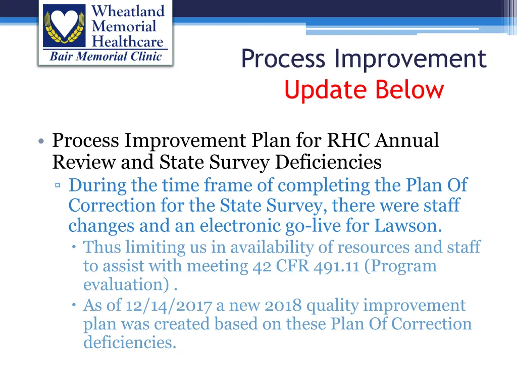 process improvement update below