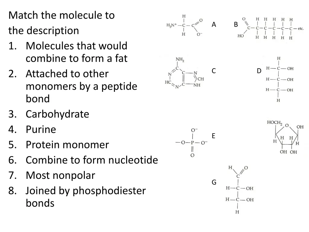 match the molecule to the description 1 molecules