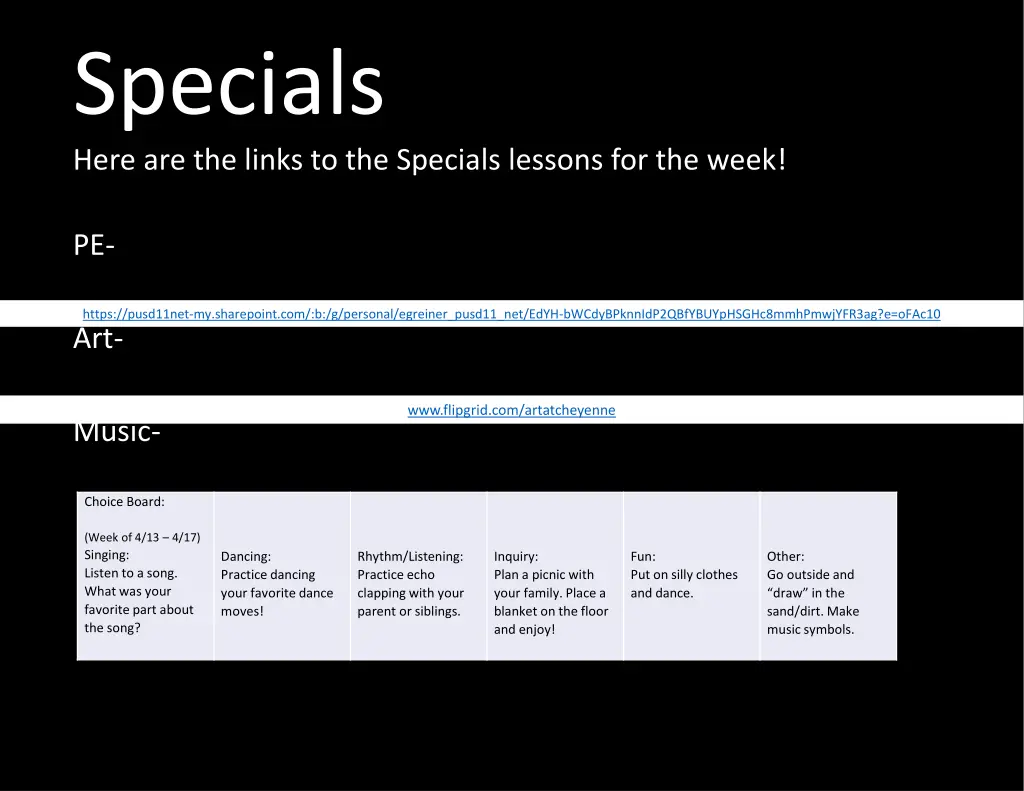 specials here are the links to the specials