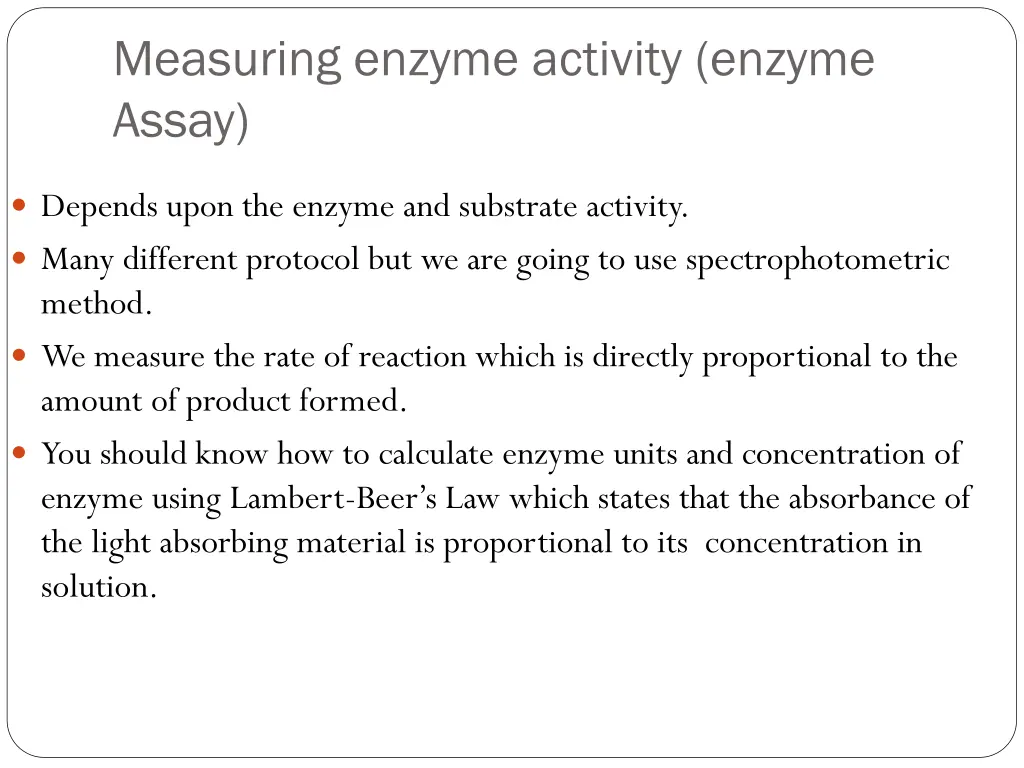 measuring enzyme activity enzyme assay