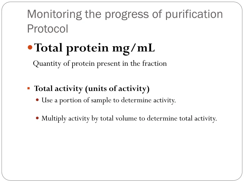 monitoring the progress of purification protocol