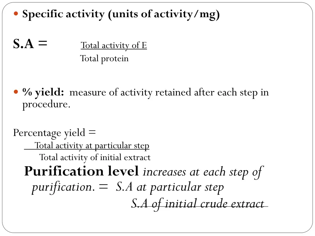 specific activity units of activity mg