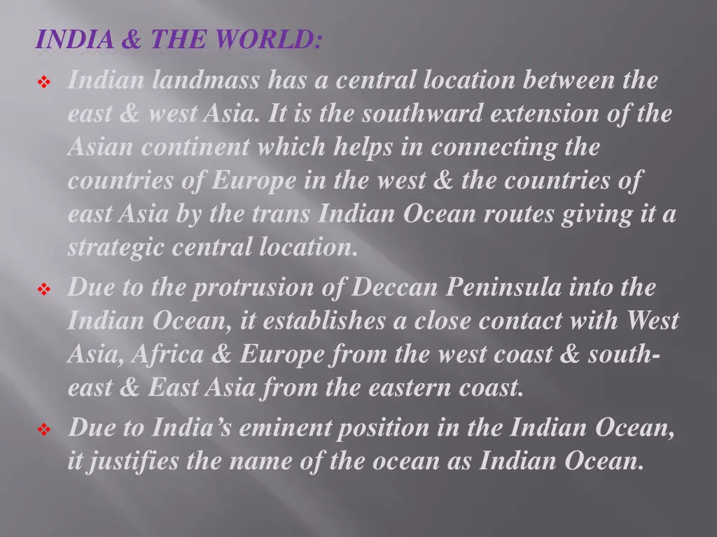 india the world indian landmass has a central