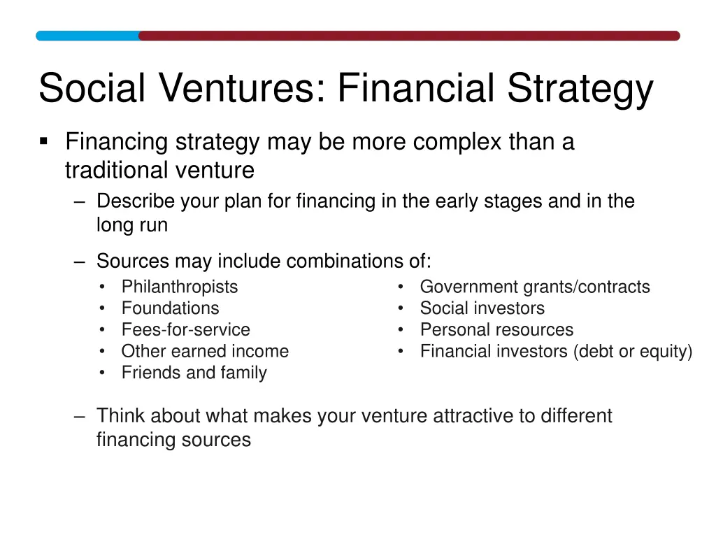 social ventures financial strategy