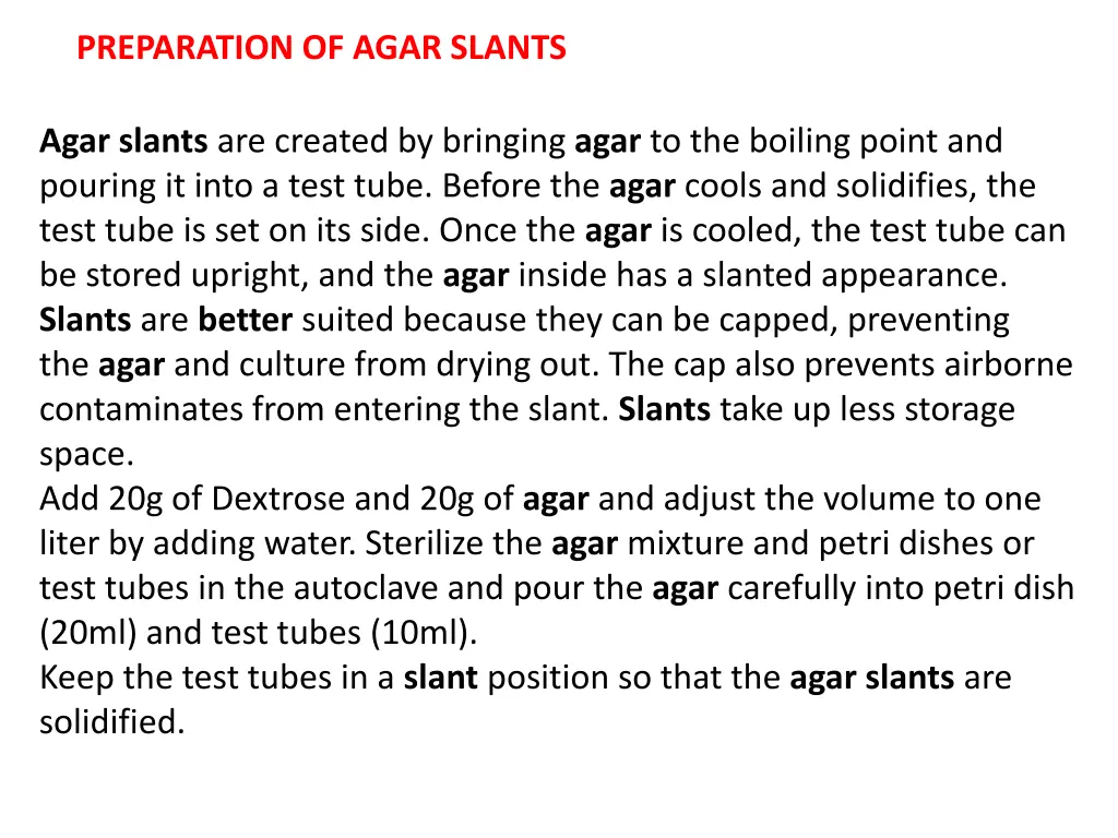 preparation of agar slants