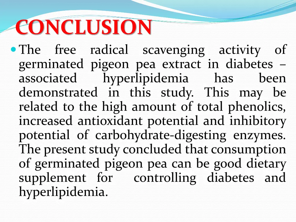 conclusion the free germinated pigeon pea extract