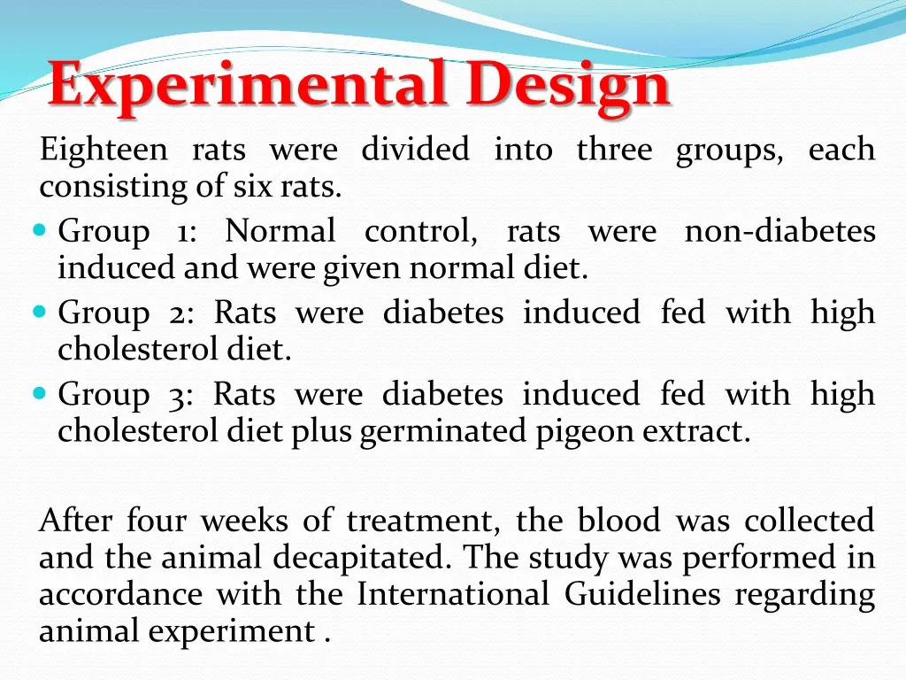 experimental design eighteen rats were divided